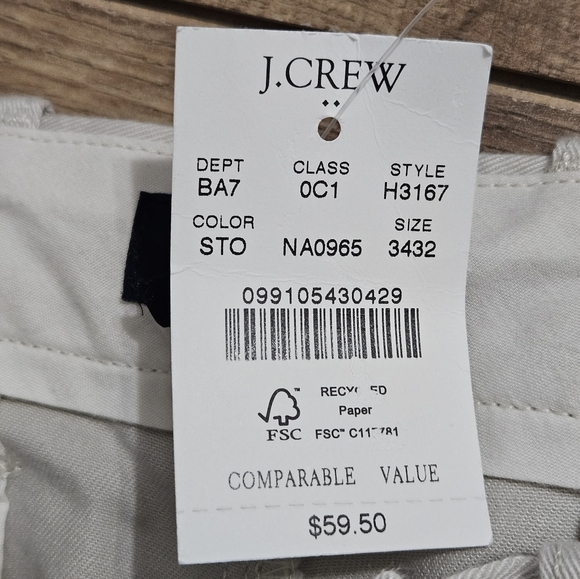 New J.Crew Flex Slim Fit Chino Pants Cream Khaki Stretch Mens 34x32 Preppy - Picture 8 of 14